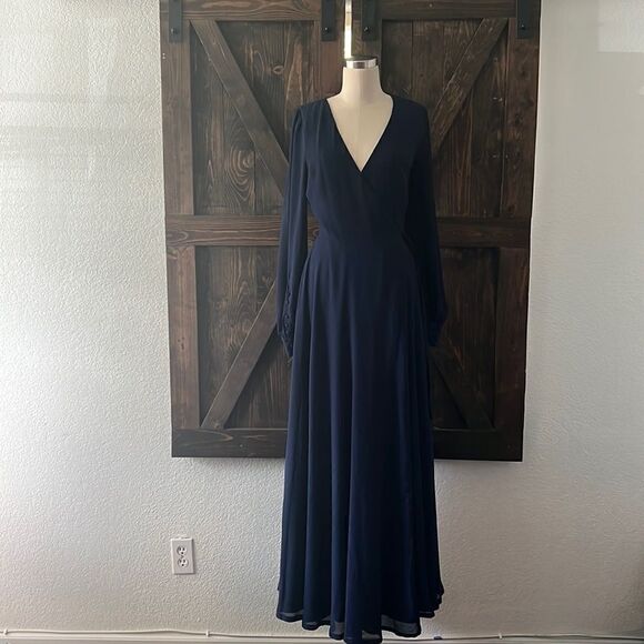 Lulus My Whole Heart Dark Navy Blue Long Sleeve Wrap Dress Sz- Small - Picture 4 of 16